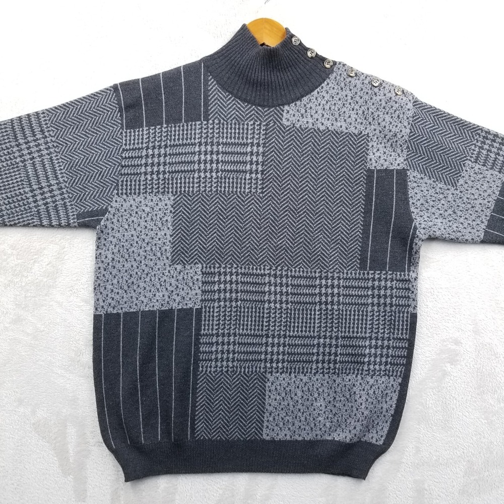 Vintage Sweater Women S Gray 100% Wool Mixed Pattern Houndstooth‎ Oversize 90's